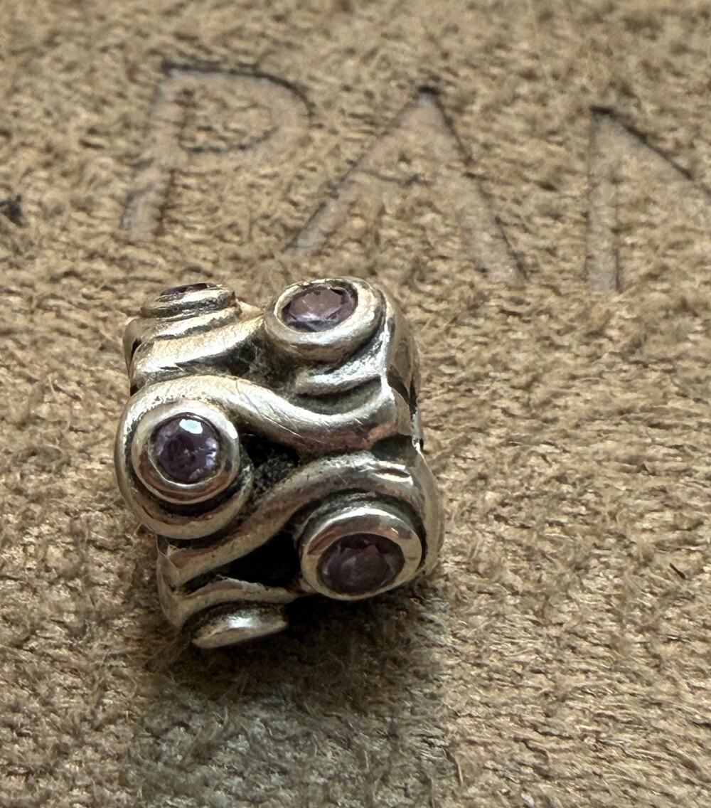 Authentic Pandora Ocean Wave Charm Purple CZ 790369ACZ Sterling Silver Preowned